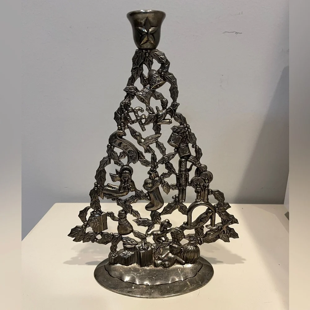 Godinger Silver Plated Christmas Tree Ornate Candle Holder Godinger 11